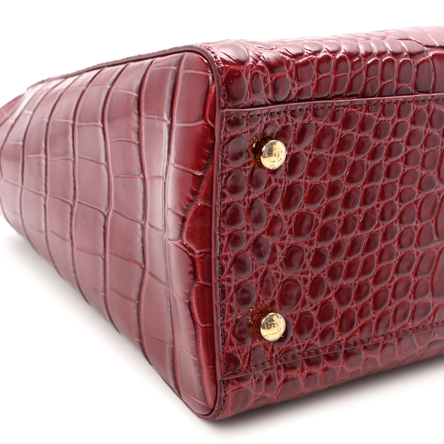 Calfskin Crocodile Embossed Archetype Small Shopping Tote Burgundy