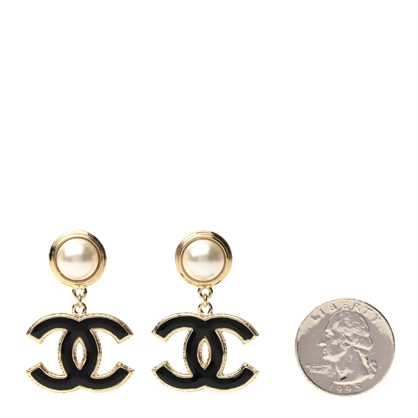 Pearl Enamel CC Drop Earrings Black