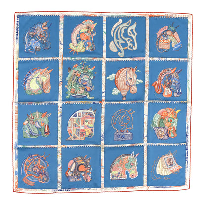 Hermes Silk Chevaloscope Scarf 90 Bleu Orange Multicolor 1 of 3