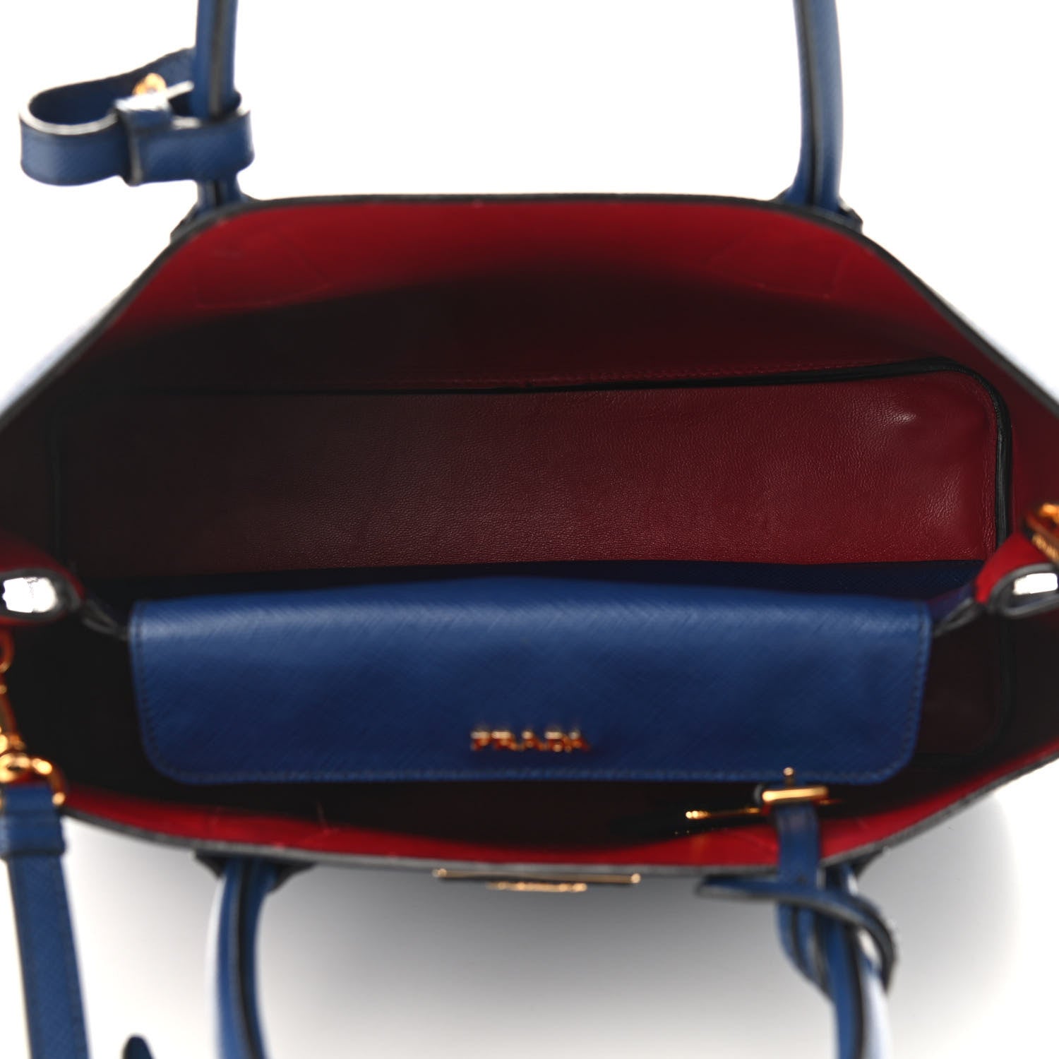 Prada Saffiano Cuir Medium Double Bag Bleuette Rosso 5 of 9