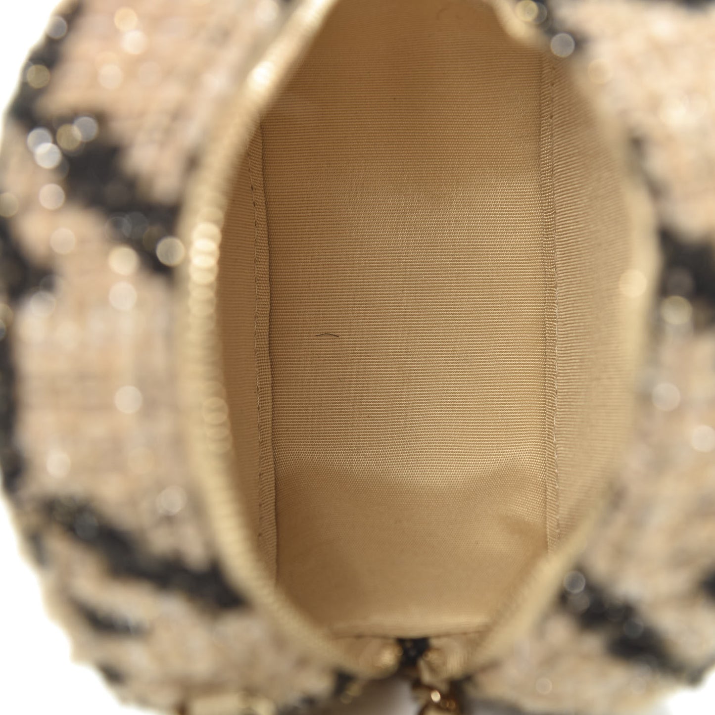 Tweed Shearling Round Clutch With Chain and Coin Purse Beige Black