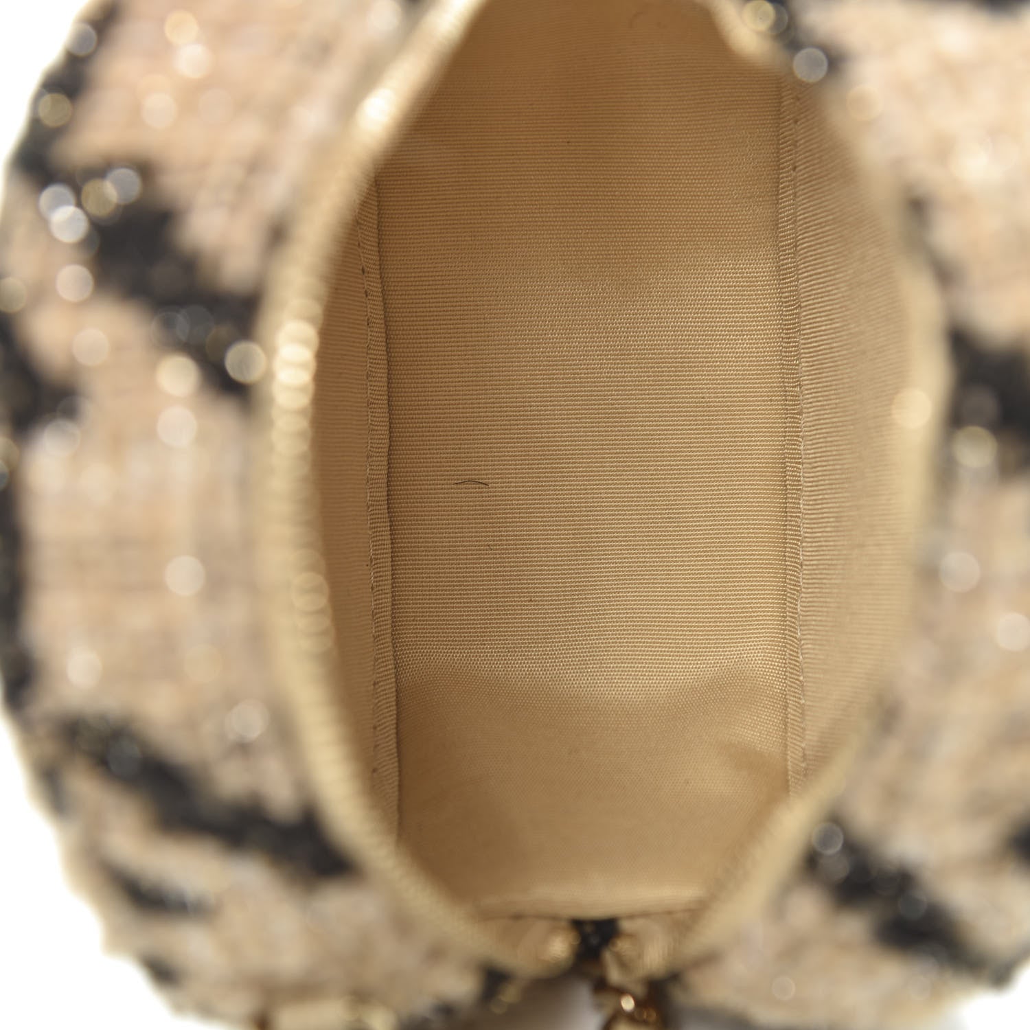 Chanel Tweed Shearling Round Clutch With Chain and Coin Purse Beige Black 5 of 12