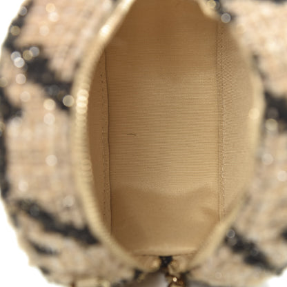 Chanel Tweed Shearling Round Clutch With Chain and Coin Purse Beige Black 5 of 12