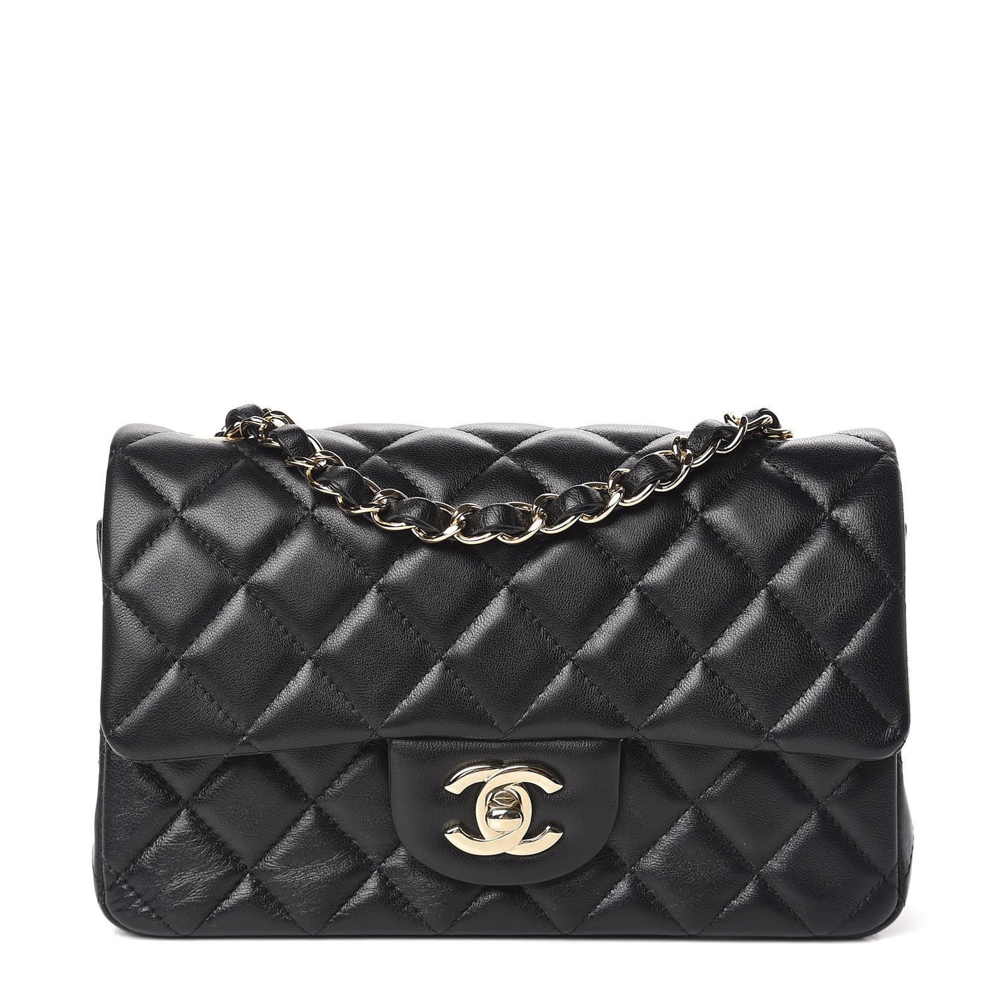 Lambskin Quilted Mini Rectangular Flap Black