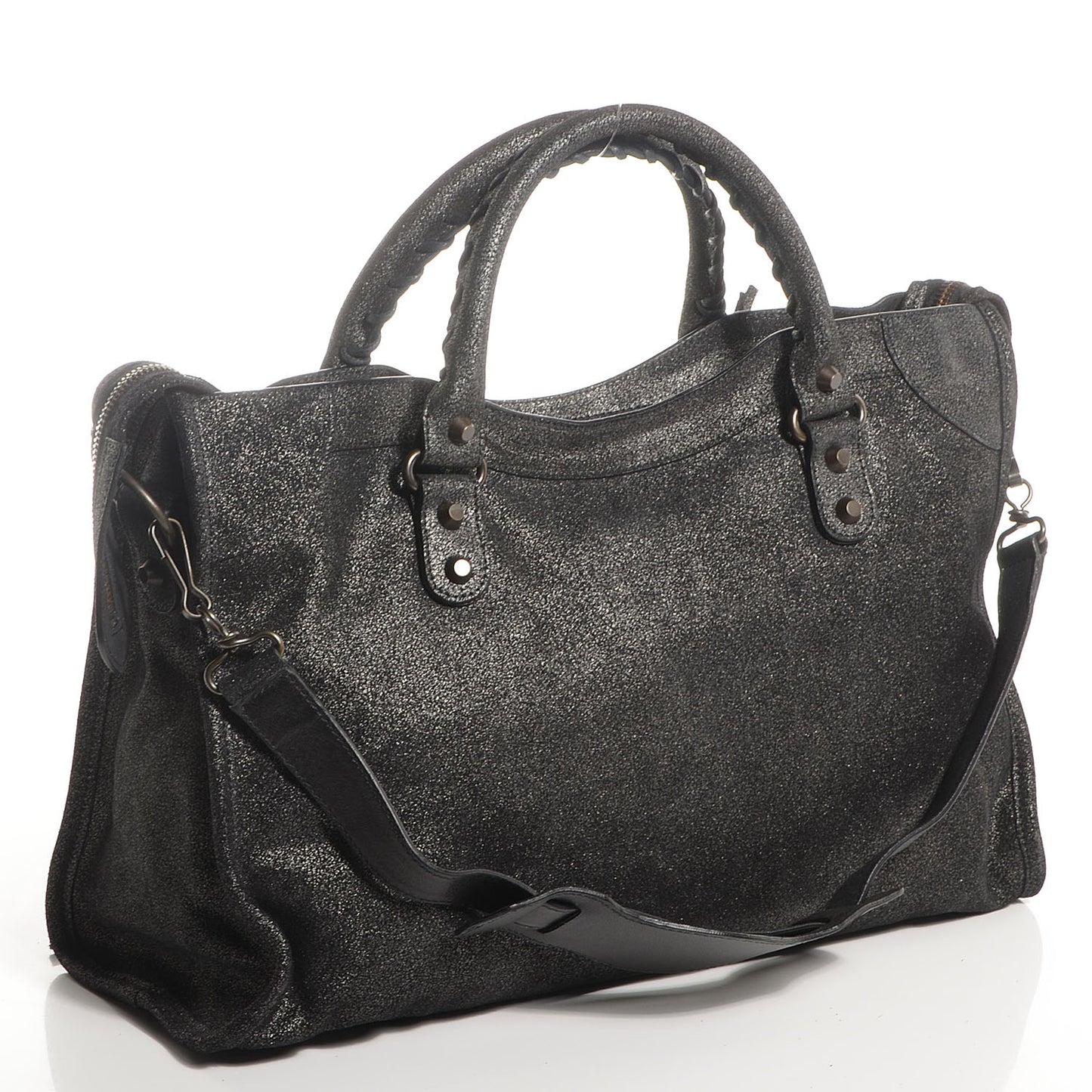Metallic Craquele Calfskin Classic Hardware City Black