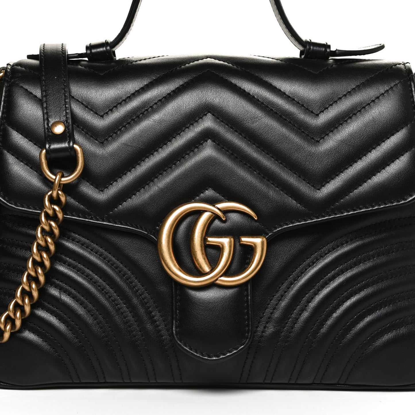 Calfskin Matelasse Small GG Marmont Top Handle Shoulder Bag Black