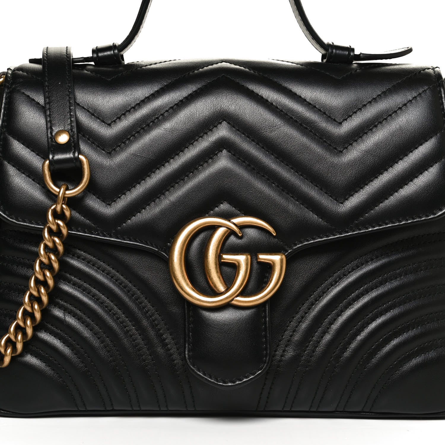 Gucci Calfskin Matelasse Small GG Marmont Top Handle Shoulder Bag Black 9 of 11
