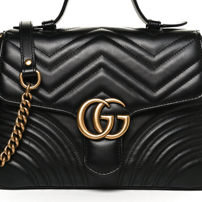 Gucci Calfskin Matelasse Small GG Marmont Top Handle Shoulder Bag Black 9 of 11
