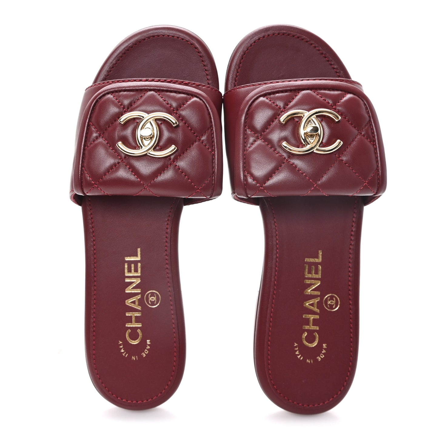Lambskin Quilted Turnlock Flat Mules 35 Burgundy
