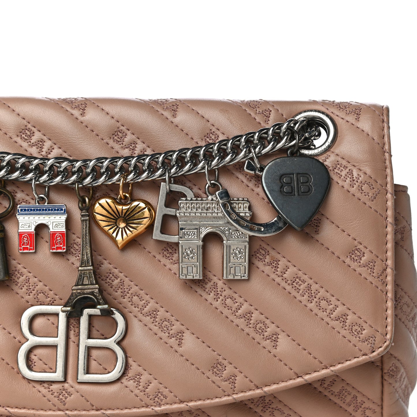 Calfskin BB Matelasse Logo Charms Shoulder Bag Brown