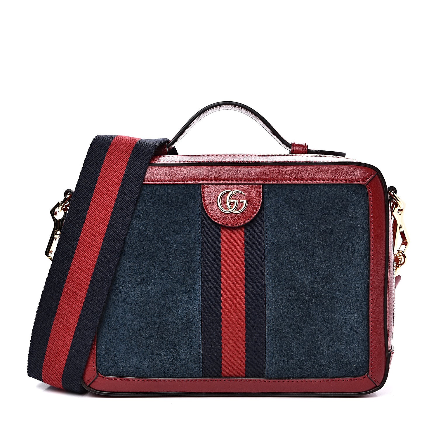Suede Calfskin Web Small Ophidia Top Handle Shoulder Bag New Blue Romantic Cherry