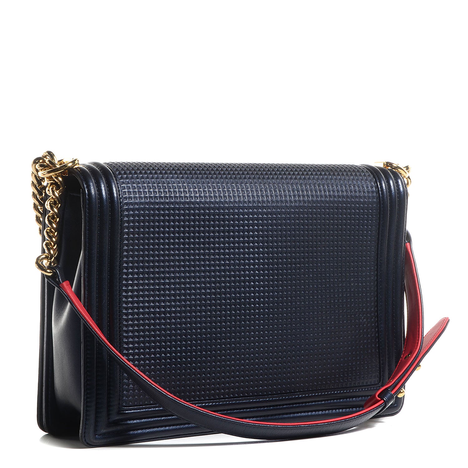 Chanel Lambskin Embossed Large Boy Cube Flap Navy Blue 3 of 8