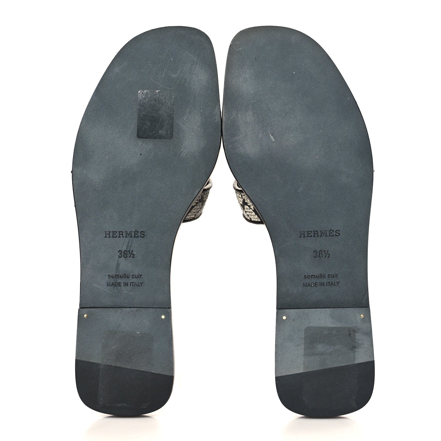 Hermes Calfskin Brode Oran Sandals 36.5 Black Argent 5 of 8