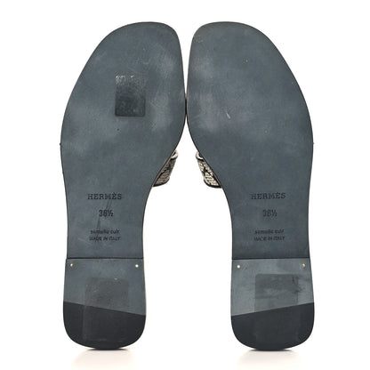 Hermes Calfskin Brode Oran Sandals 36.5 Black Argent 5 of 8