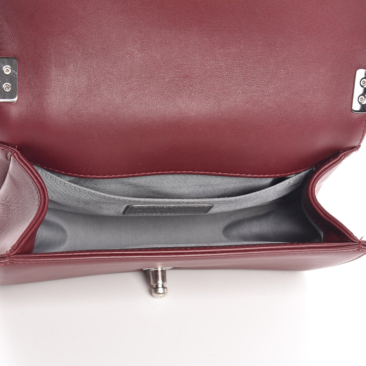 Calfskin Chevron Quilted Small Boy Flap Burgundy