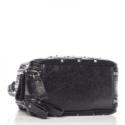 Valentino Garavani Craquele Nappa Rockstud Spike Double Zip Camera Crossbody Bag Black 4 of 9
