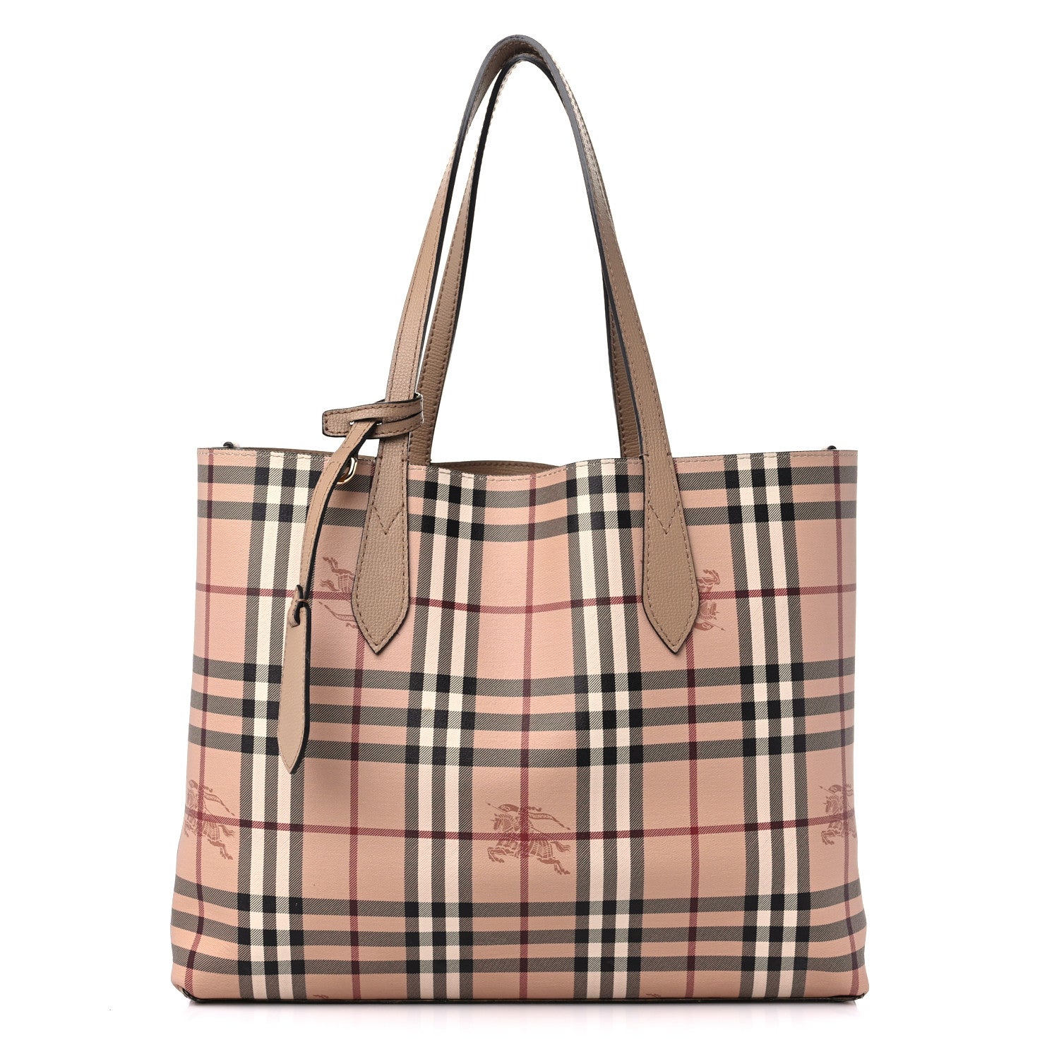 Burberry Grainy Calfskin Haymarket Check Medium Reversible Tote Camel 10 of 17