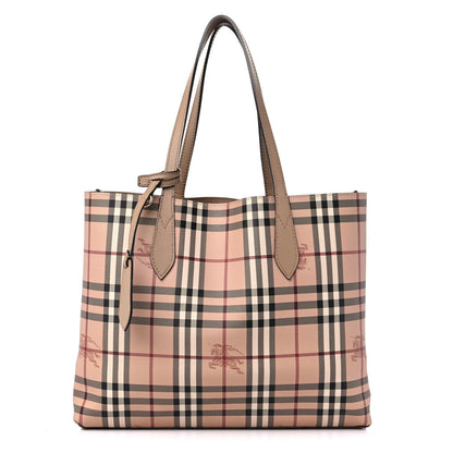Burberry Grainy Calfskin Haymarket Check Medium Reversible Tote Camel 10 of 17