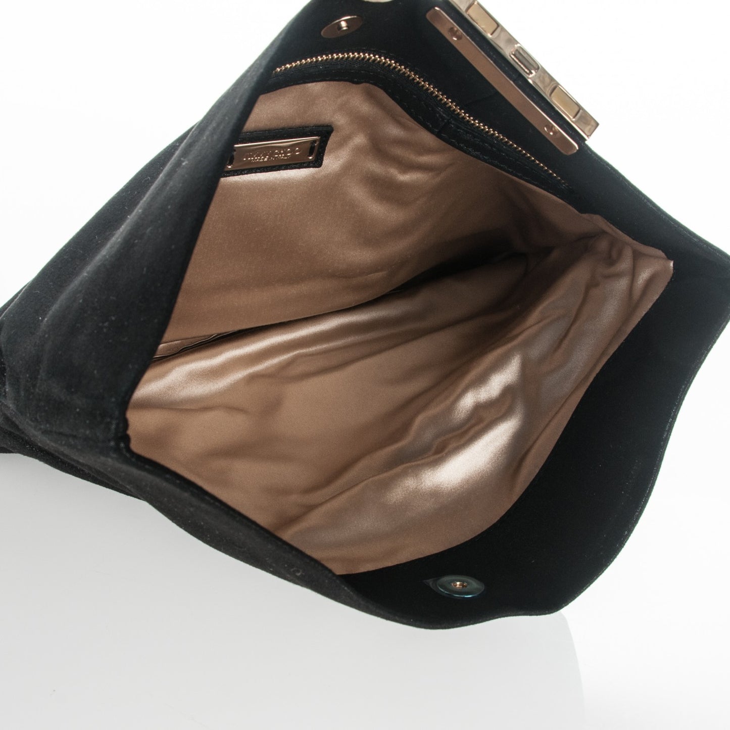 Shimmer Suede Chandra Clutch Black