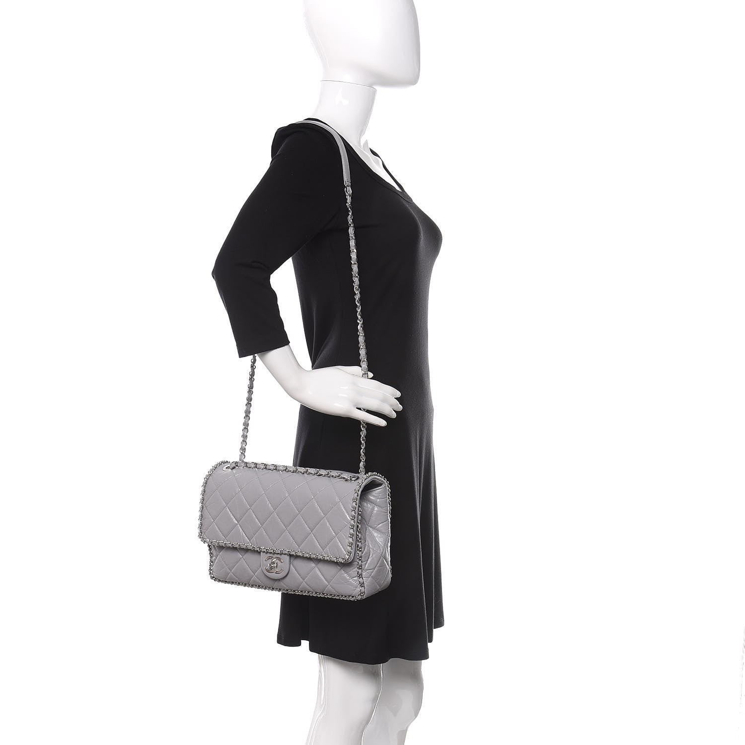 Chanel Crumpled Calfskin Large Chain All Over Flap Grey 2 of 10