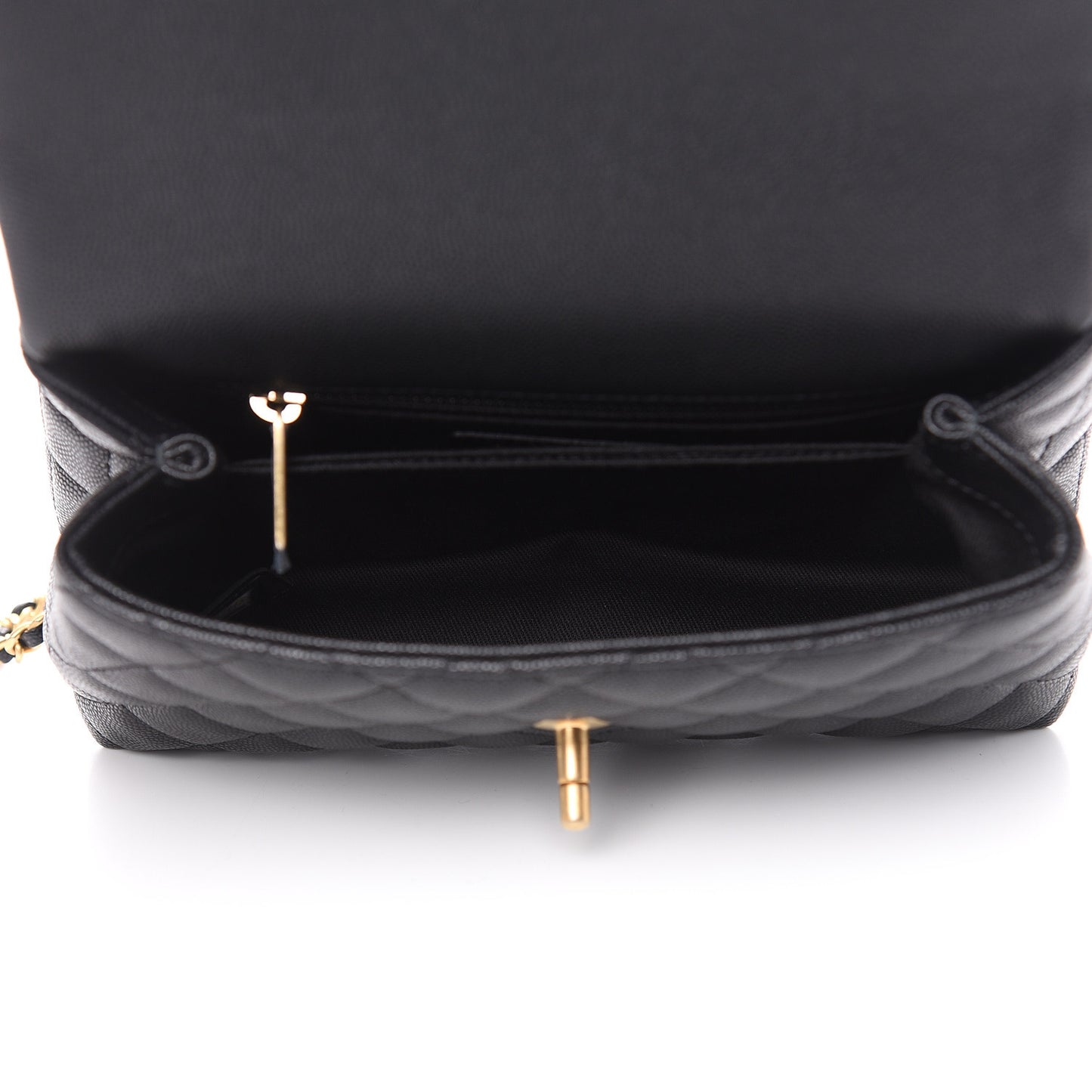Caviar Lizard Embossed Quilted Mini Coco Handle Flap Black