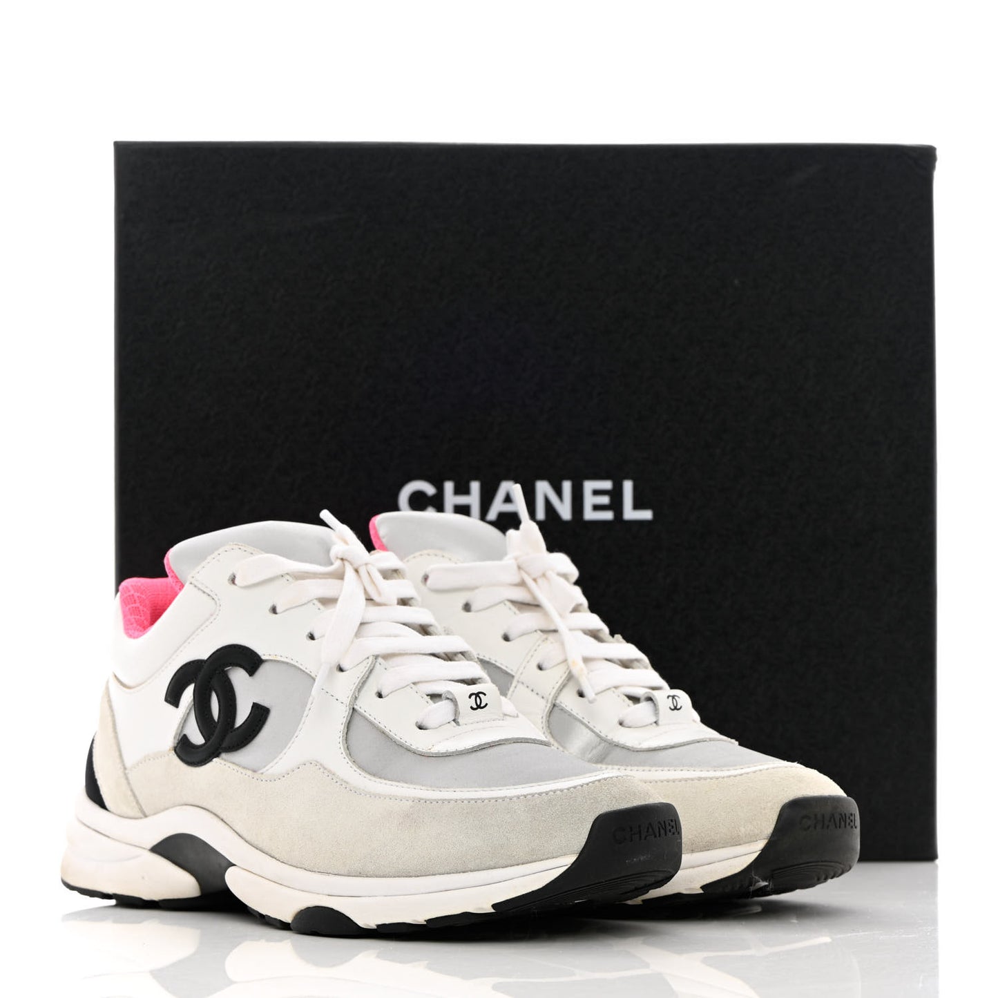 Calfskin Fabric Sneakers 39 White Silver Fluo Pink