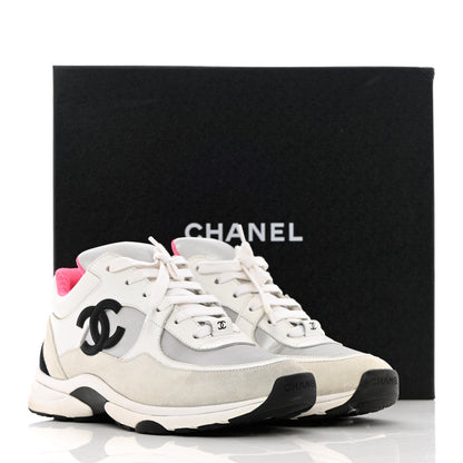 Chanel Calfskin Fabric Sneakers 39 White Silver Fluo Pink 13 of 13
