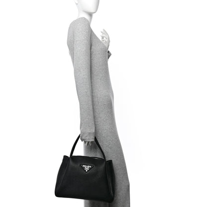 Prada Vitello Daino Soft Medium Zippered Top Handle Bag Black 2 of 10