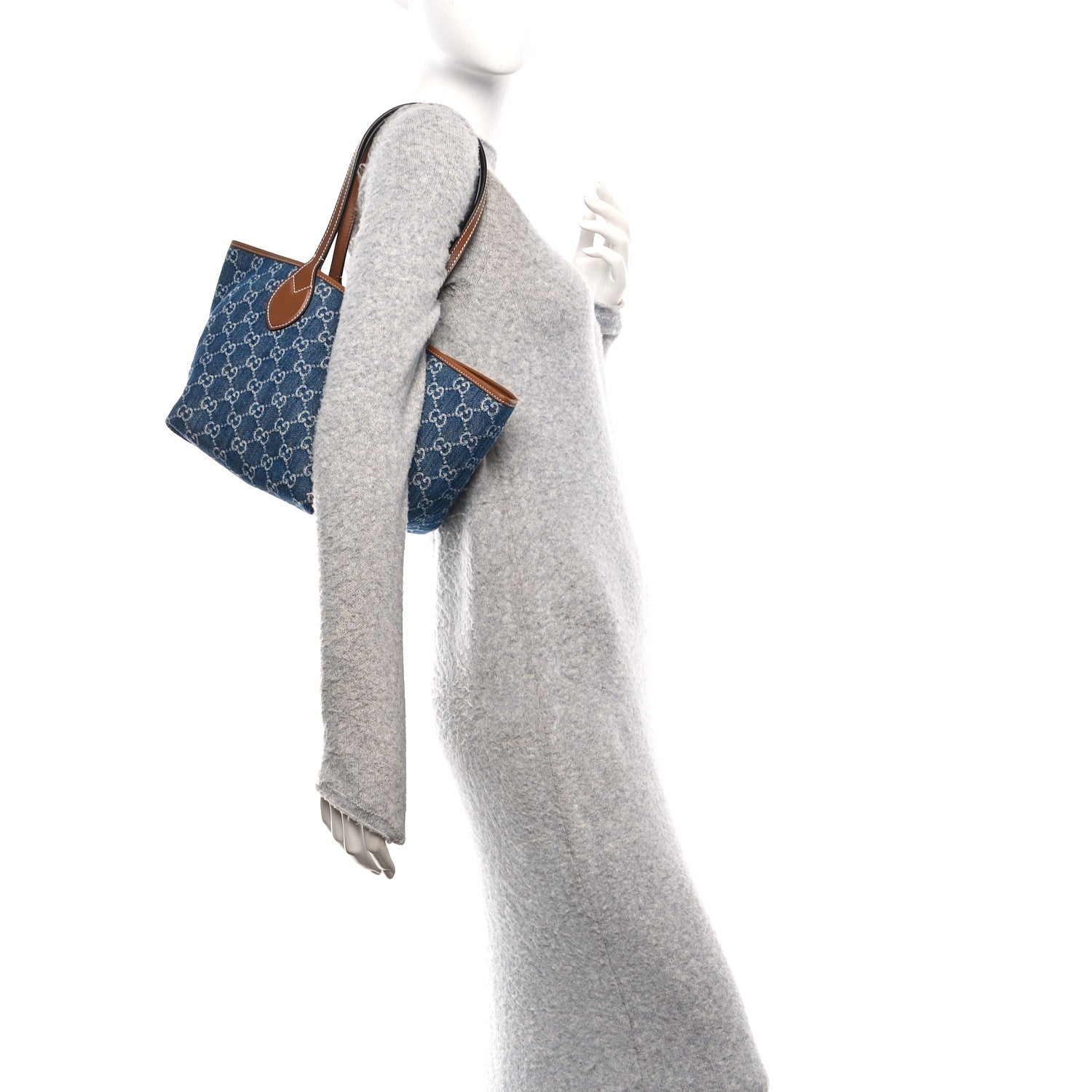 Gucci New Denim GG Monogram Calfskin Small Totissima Tote Blue 2 of 10