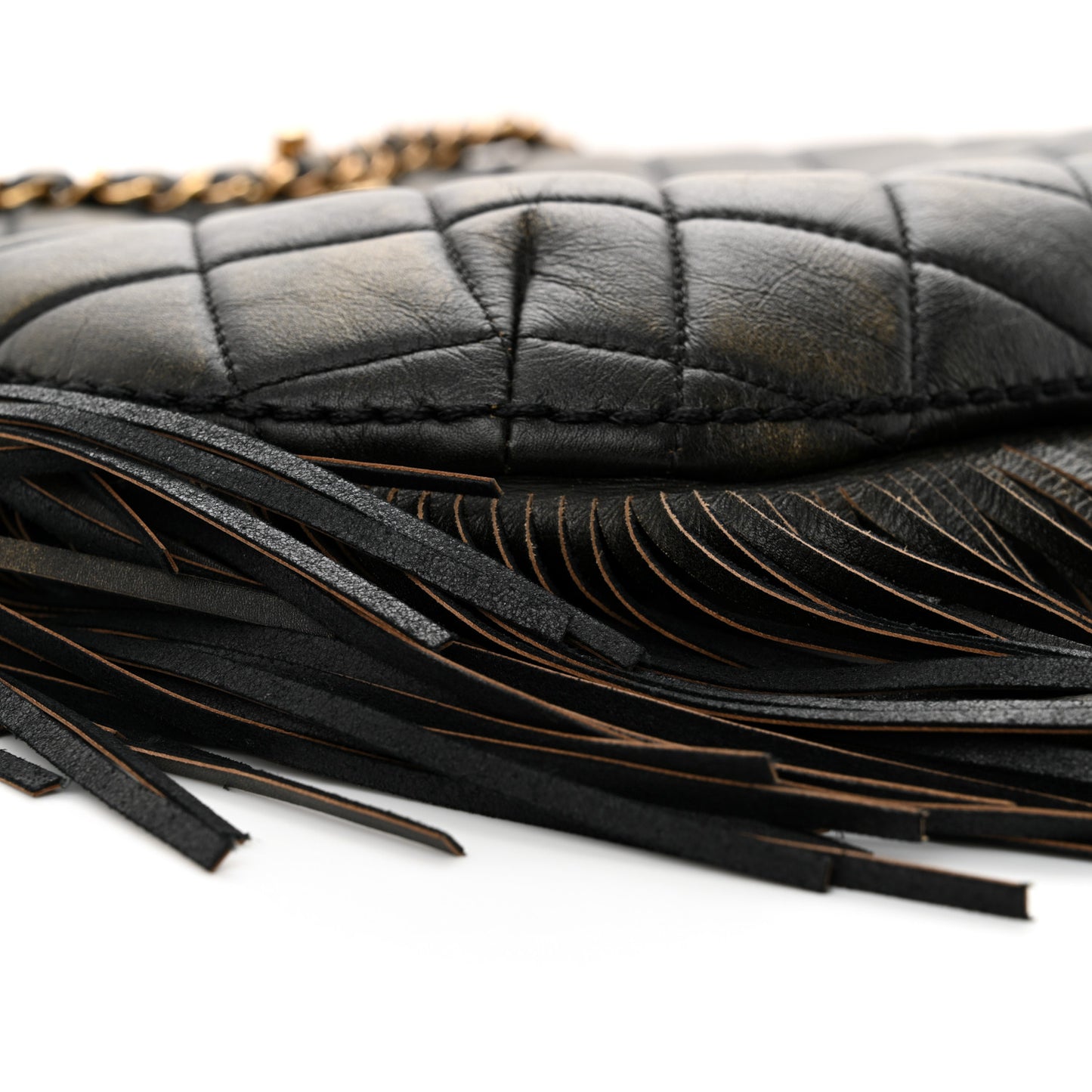 Calfskin Quilted Into The Fringe Hobo Black Gold