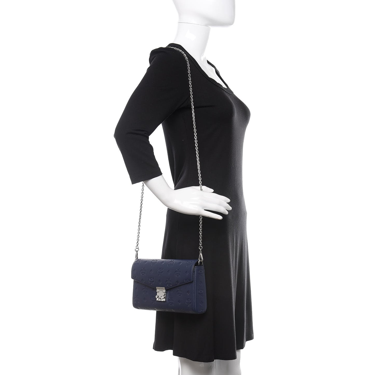 Calfskin Ottomar Monogram Medium Millie Crossbody Bag Navy Blue