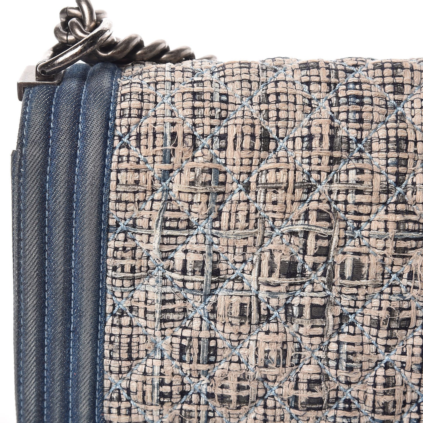 Tweed Denim Medium Boy Flap Dark Blue