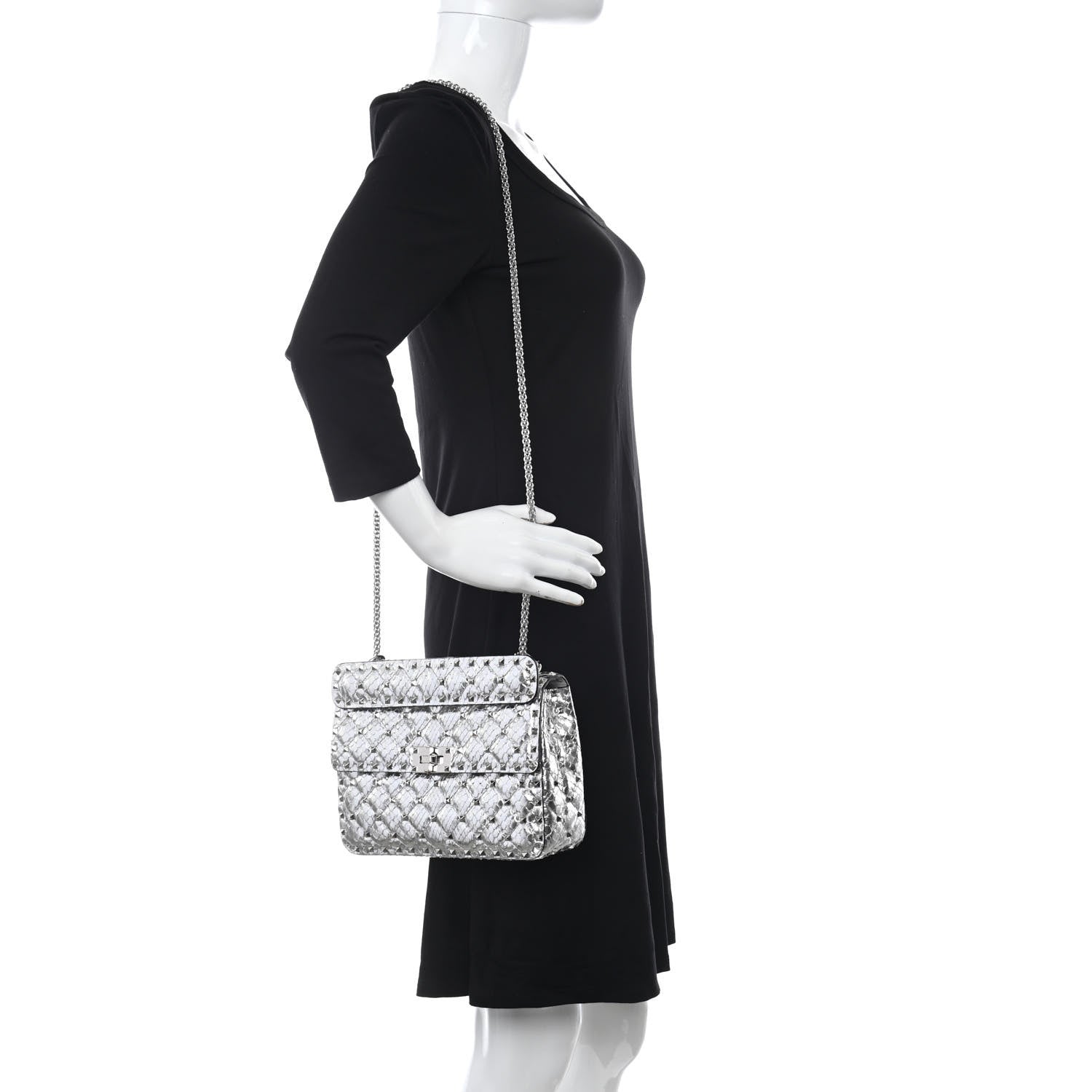 Valentino Garavani Metallic Watersnake Medium Rockstud Spike Shoulder Bag Silver 2 of 10