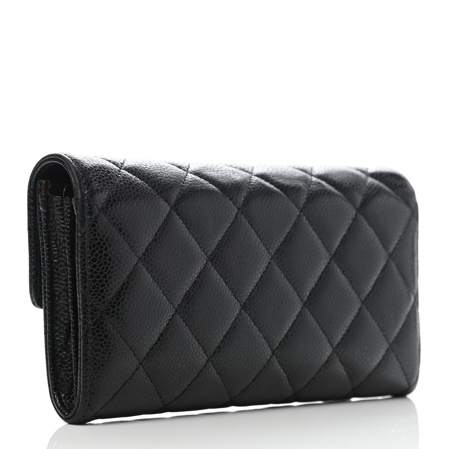 Caviar Quilted Large Gusset Flap Wallet Black