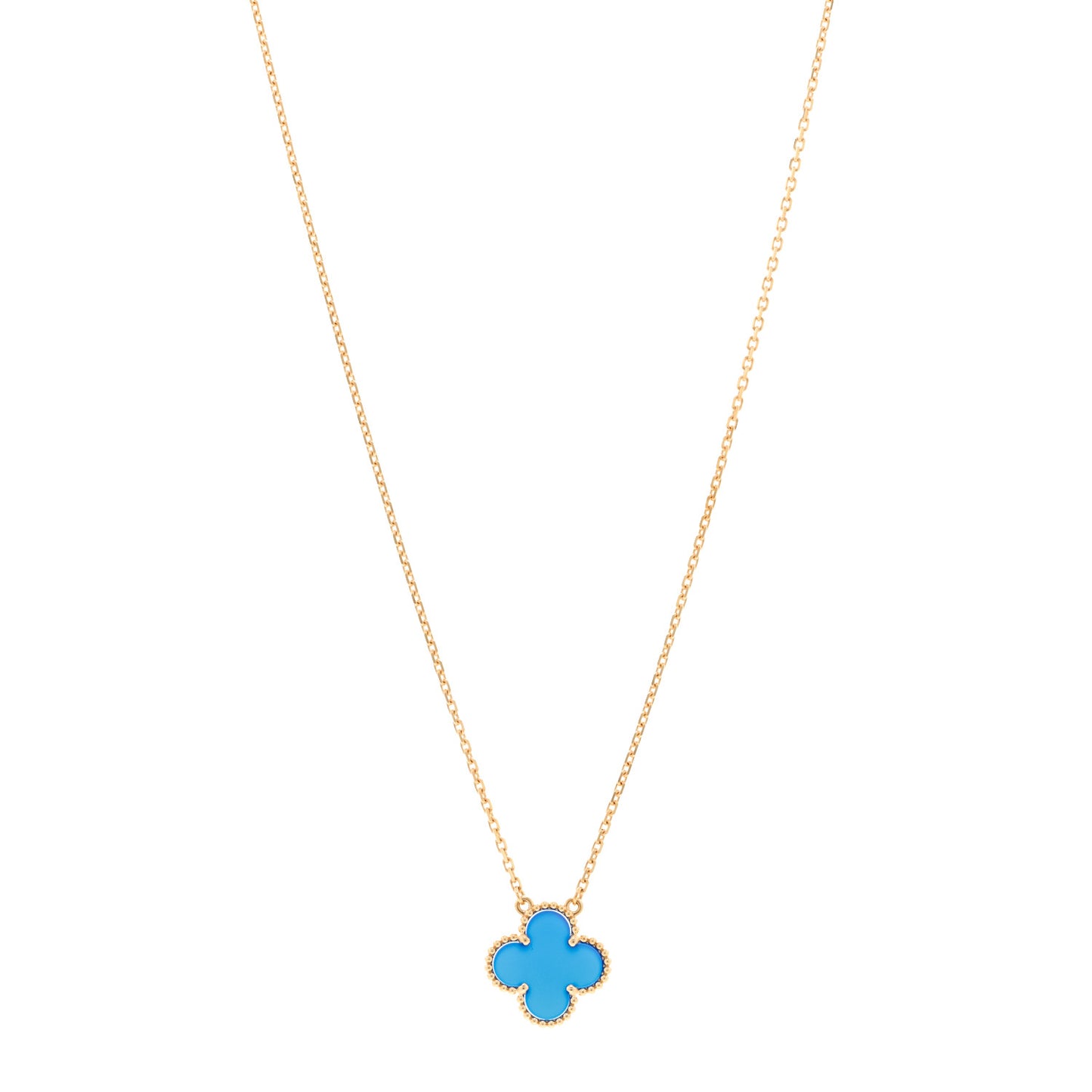 18K Yellow Gold Blue Agate Vintage Alhambra Pendant Necklace