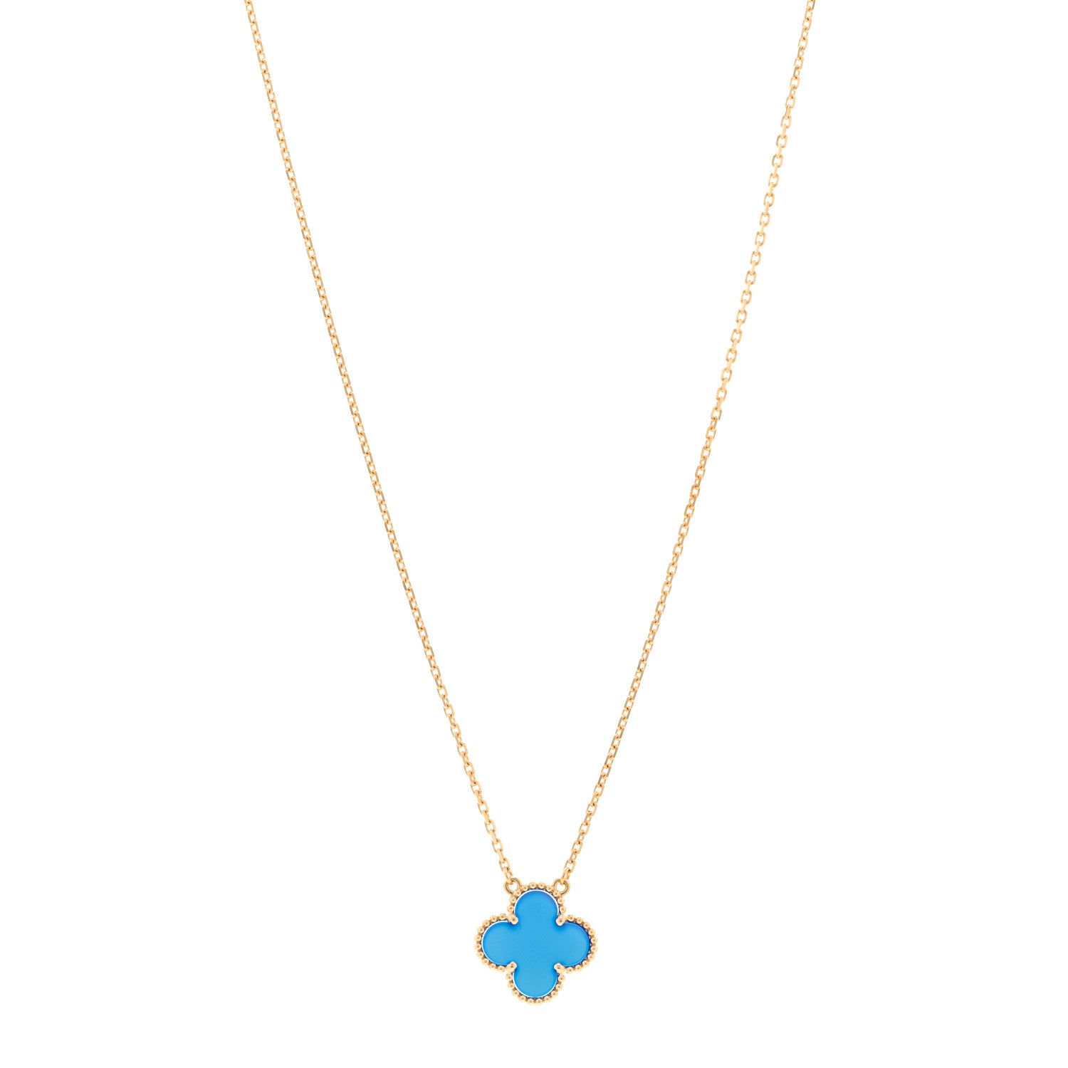 Van Cleef & Arpels 18K Yellow Gold Blue Agate Vintage Alhambra Pendant Necklace 1 of 5