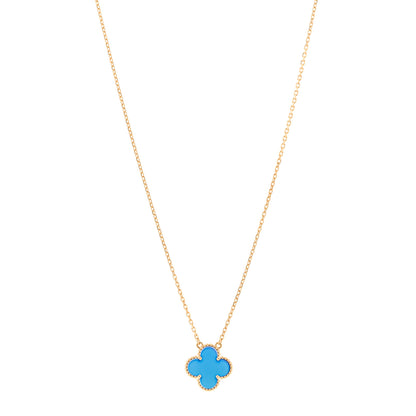 Van Cleef & Arpels 18K Yellow Gold Blue Agate Vintage Alhambra Pendant Necklace 1 of 5