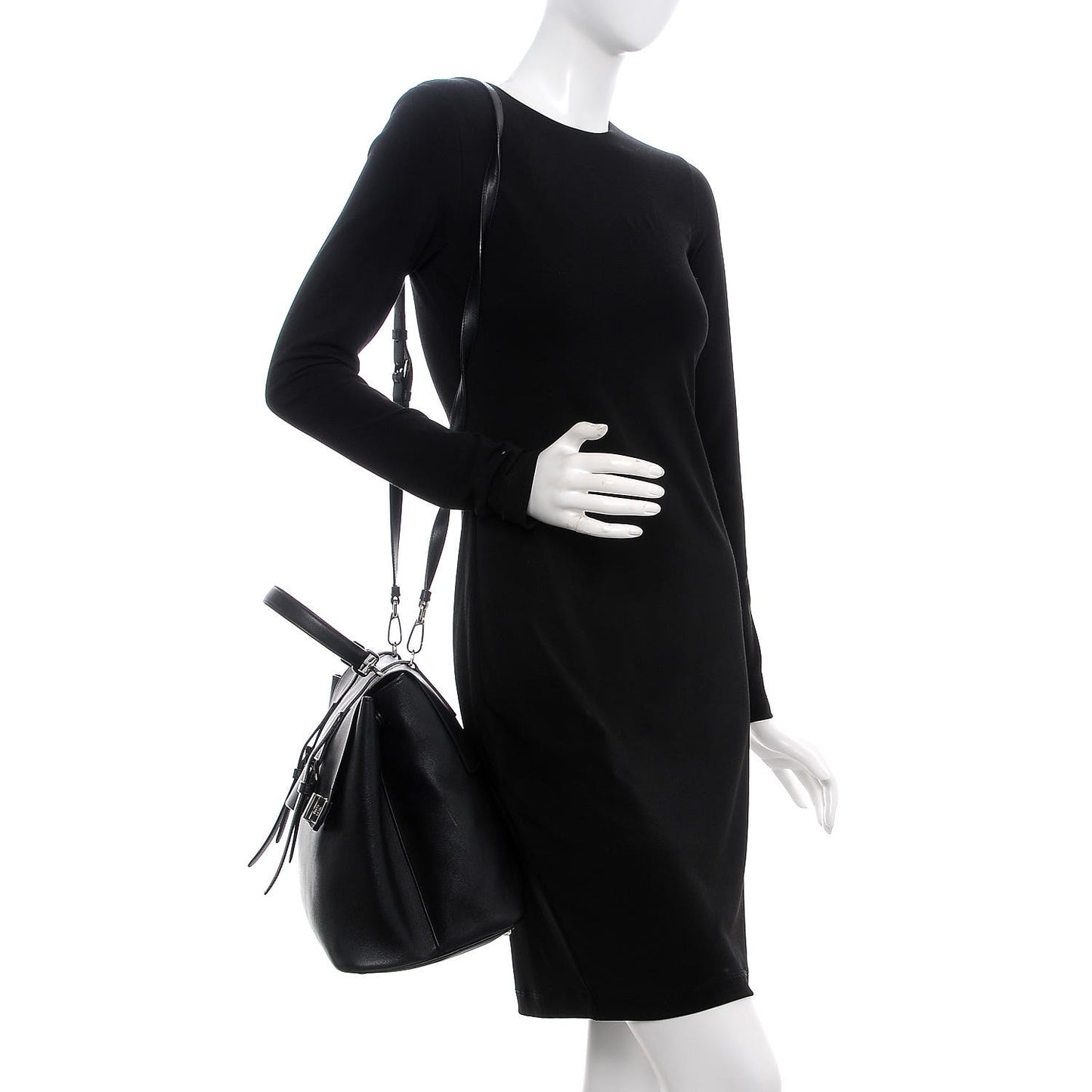 Lux Calfskin Large Convertible Top Handle Tote Black