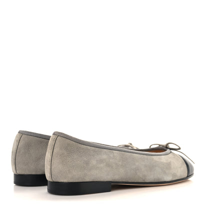Chanel Suede Lambskin Cap Toe CC Ballerina Flats 37 Dark Grey Black 5 of 10
