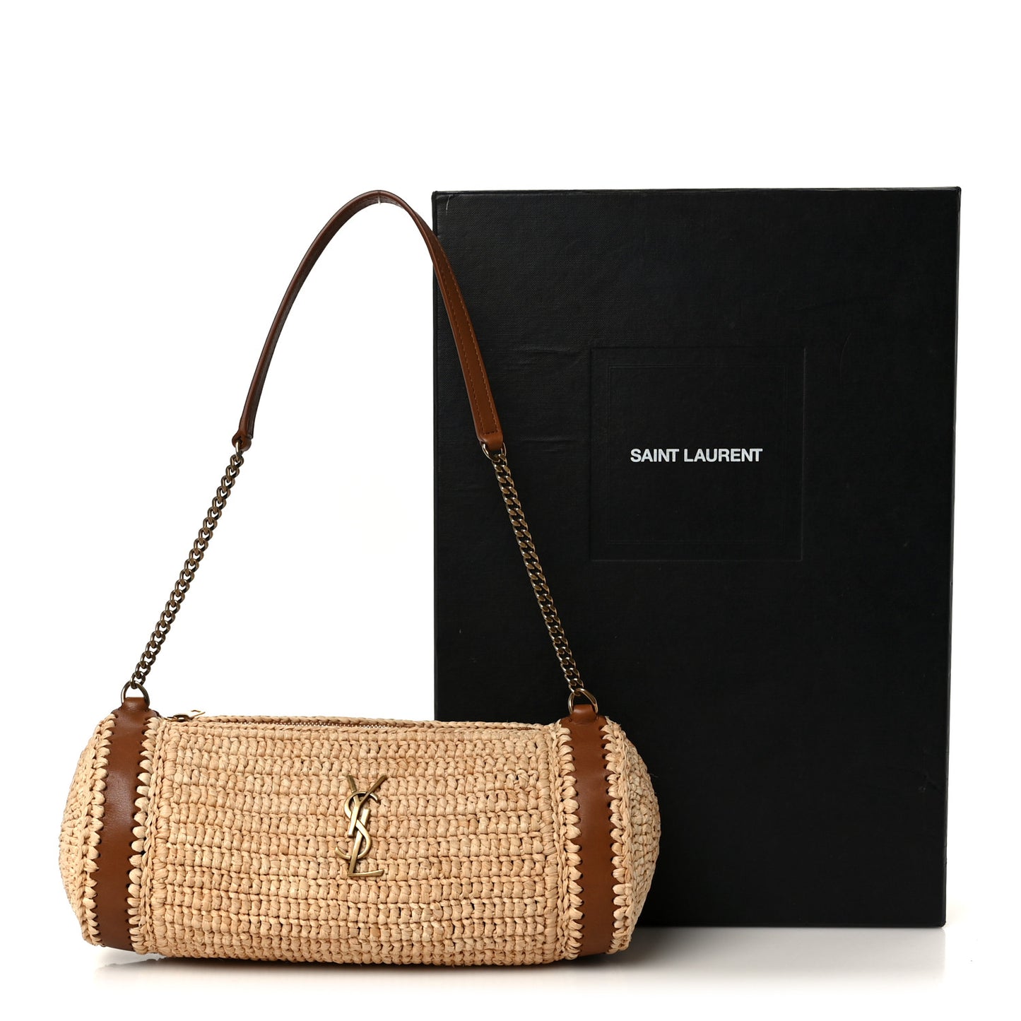 Raffia Monogram Cassandre Small Cylindric Bag Natural Brick