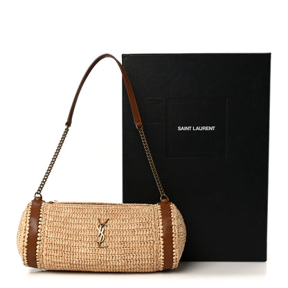 Saint Laurent Raffia Monogram Cassandre Small Cylindric Bag Natural Brick 11 of 11