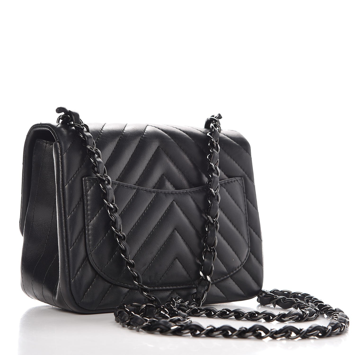 Chanel Lambskin Chevron Quilted Mini Square Flap So Black 3 of 9