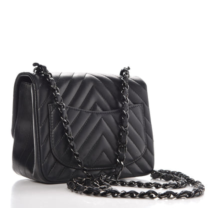 Chanel Lambskin Chevron Quilted Mini Square Flap So Black 3 of 9