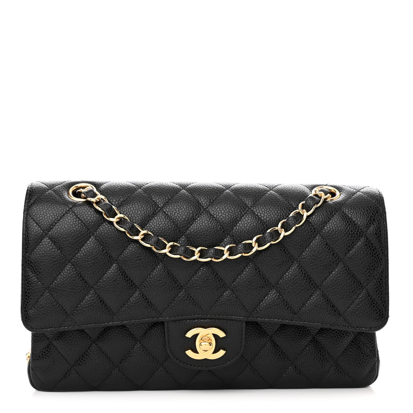 Caviar Quilted Medium Double Flap Black