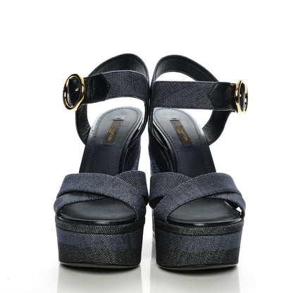 Louis Vuitton Canvas Blue Shore Wedge Sandal 37 Marine 2 of 8