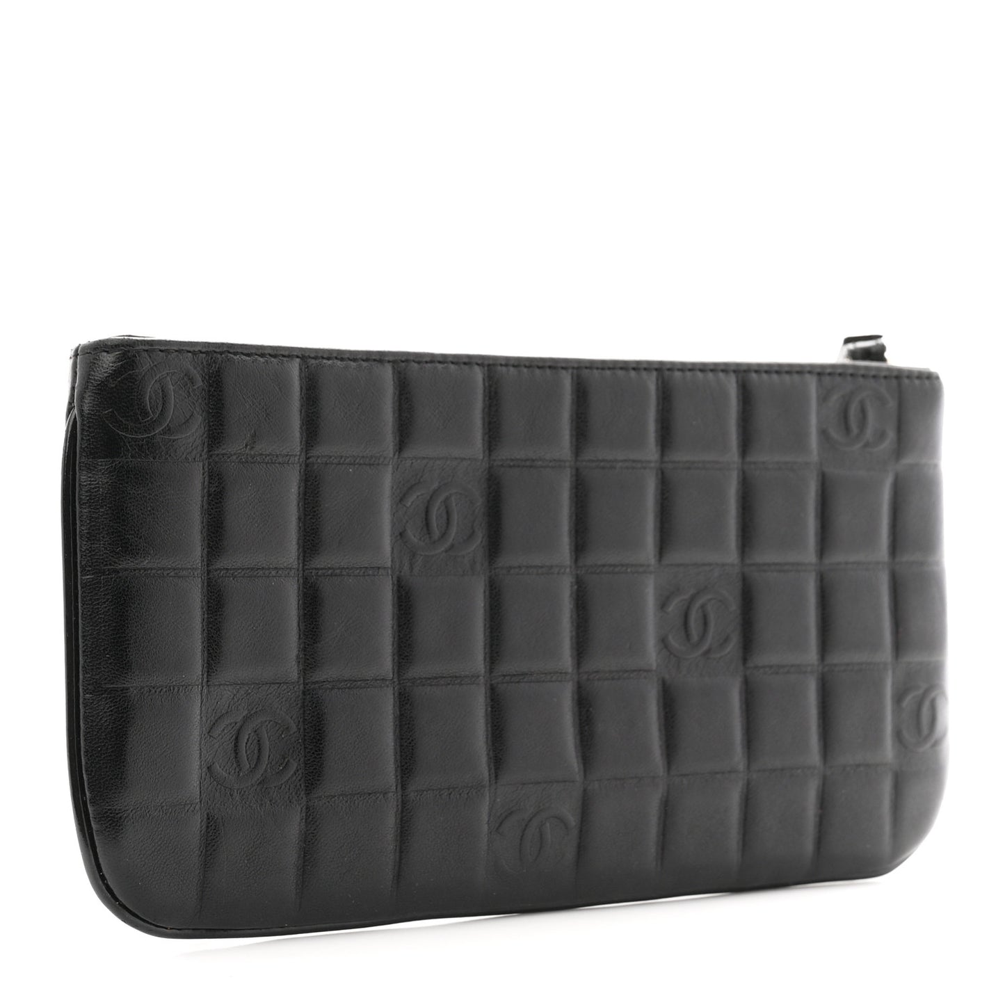 Lambskin Square Quilted CC Wristlet Black