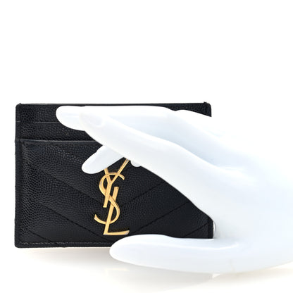 Saint Laurent Grain De Poudre Matelasse Chevron Monogram Credit Card Case Black 2 of 6