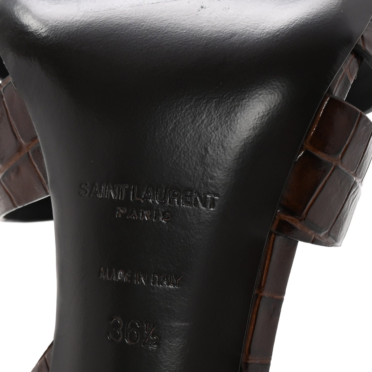 Calfskin Crocodile Embossed Tribute 105 Sandals 36.5 Moro