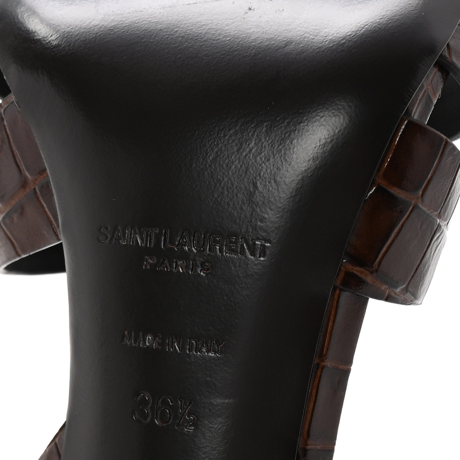 Saint Laurent Calfskin Crocodile Embossed Tribute 105 Sandals 36.5 Moro 7 of 10