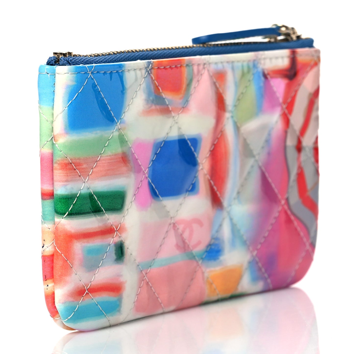Patent Calfskin Printed Quilted Small Cosmetic Case Multicolor